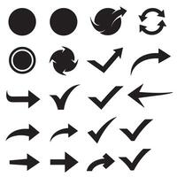 Circle, arrow, check marks, and line and other element silhouette bundle for app icons and flat UI vector