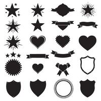 Award style star, shield, heart shape, ribbons banner and scroll tag silhouette set for branding artwork vector