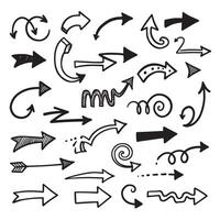 Swirled curved and straight arrows in a hand drawn silhouette set perfect for creative visual infographic elements vector
