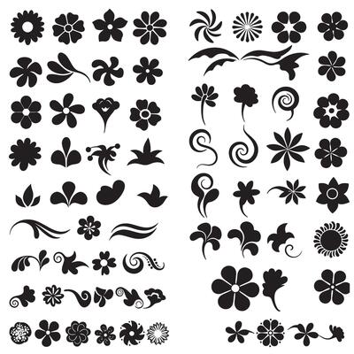 Funky groovy variation design silhouette bundle with flower, star, hand shapes, cartoon animals, and ribbons for retro digital design and artistic elements