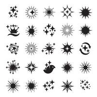 Doodle line sparkle silhouette set with glowing stars comic burst effects hand drawn twinkle explosion and shining firework elements in a decorative flash light style bundle vector