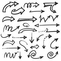 Decorative hand drawn arrow collection with swirled curved and straight arrow silhouettes for infographics and design use vector