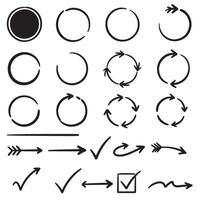 Editable silhouette bundle featuring hand drawn check marks arrows frames and line designs vector