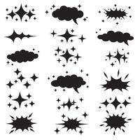 Flash sparkle line silhouette set in comic style with decorative bundle for energy and layout enhancements vector