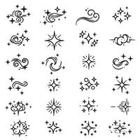Hand-drawn line sparkle set in comic style with silhouette decorative stroke bundle for manga and layout use vector