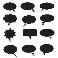 Silhouette bundle of speech bubble graphics with bold comic chat shapes and text box layouts vector
