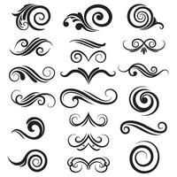 Swirl and spiral decorative shape set silhouette for layout frames, icon dividers, and graphic scrolls vector