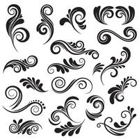Elegant swirl and spiral silhouette set featuring decorative flourishes, curls, and corner layout ornaments vector