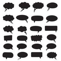Bundle of speech bubble graphics silhouette elements with hand-drawn dialogue shapes for comic artwork vector