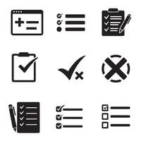 Productivity icon silhouette collection with checklist cross symbols and list form shapes pack vector