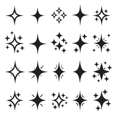 Decorative comic sparkle line bundle in silhouette style for cartoon pop art, layout effects, and posters