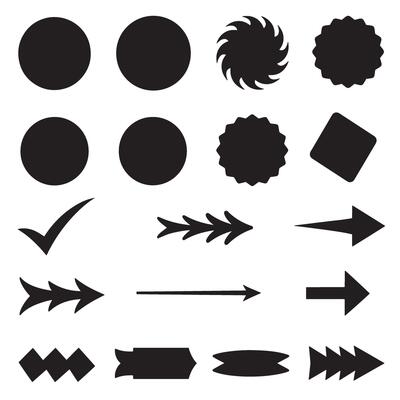Circle, arrow, check marks, and line and other element silhouette bundle with editable icon set