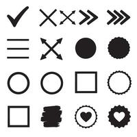Check marks, crossed, arrows, underlines, circles, squares, brush stroke icon element silhouette bundle clipart vector