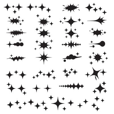 Hand-drawn comic sparkle line design in silhouette bundle for manga layout and visual motion graphics