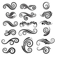 Hand-drawn swirl and spiral silhouette set with ornate decoration shapes for frame, tattoo, and label use vector
