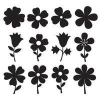 Silhouette floral icon bundle with wavy shapes and groovy design for artistic and retro templates vector
