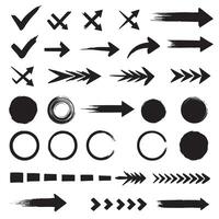 Check marks, crossed, arrows, underlines, circles, squares, brush stroke icon element silhouette bundle shapes vector