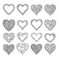 Line art heart icon bundle in silhouette drawing style ideal for creative coloring page and pattern variation design vector