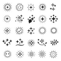 Glowing sparkle doodle and silhouette bundle with hand drawn comic burst stars fireworks twinkle flashes and light explosions in a dynamic celebration design layout vector