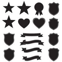 Classic star, shield, heart shape, ribbons banner and others element set silhouette for frame and branding vector