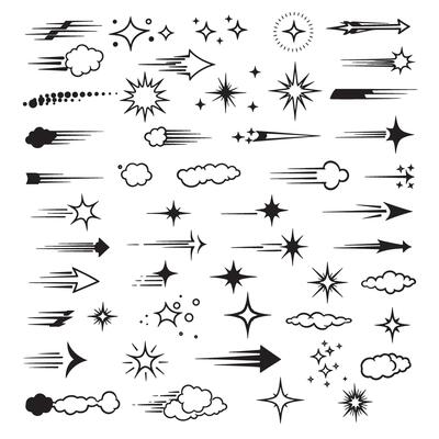 Doodle sparkle line and silhouette burst star illustration bundle for use in decoration and creative work