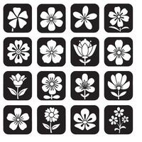 Floral icon set with groovy silhouette flowers and wavy style designs ideal for posters branding and layout work vector