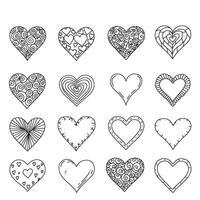 Silhouette drawing heart shape icons with line art style for coloring page and variation design illustrations vector