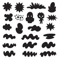 Groovy funky element tree, animal cartoon, flower and other element silhouette bundle with expressive line bundle vector