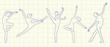 Elegant Ballerina Sketches in Motion, A Study of Grace and Balance on Grid vector
