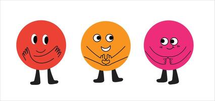 Cartoon circles with expressive faces and gestures standing cheerfully vector