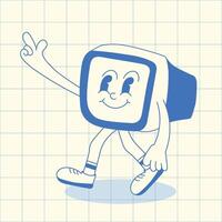 a cartoon computer character with a hand up and a smile vector