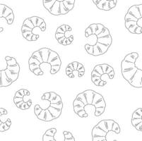 Seamless Pattern of Croissants in Black Outline Style, Minimalistic Aesthetic Design on White Background vector
