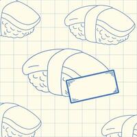 Minimalist sushi pattern with label tag on grid background illustration vector