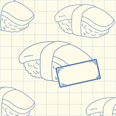 Minimalist sushi pattern with label tag on grid background illustration