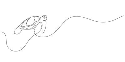 turtle swimming underwater one line drawing continuous vector