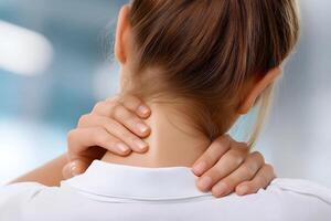 Neck Pain Relief Attempt in Close-Up. photo
