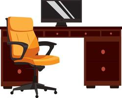 Study Table With Chair And Desktop vector