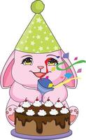 Chibi Rabbit With Birthday Cake And Confetti Party vector