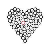Heart composed of circles with a red center vector