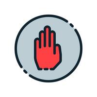Design Illustration graphic of stop hand sign icon with colored outline style. Suitable for UI, mobile design, web design, etc. vector