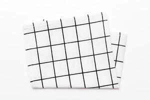 top view with white empty kitchen napkin isolated on table background. Folded cloth for mockup with copy space, Flat lay. Minimal style photo