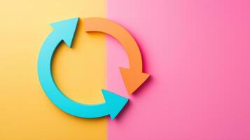 Colorful Circular Arrows Representing Customer Journey Concept on Vibrant Yellow and Pink Background photo