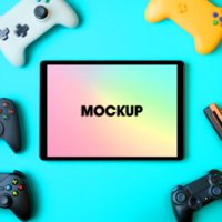 Tablet Mockup with Game Controllers Gaming App Design psd