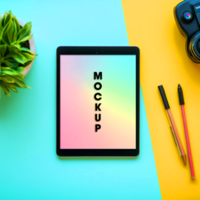 Tablet Mockup Flat Lay Design with Colorful Background psd