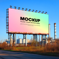 Billboard Mockup Industrial Setting Colorful Gradient Background psd