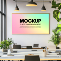 Modern Office Mockup Frame Presentation Workspace Gradient Background psd