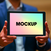 Man Holding Tablet with Mockup Screen Display psd