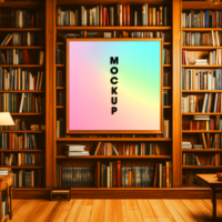 Elegant Bookcase Mockup Square Frame in a Classic Library Setting psd