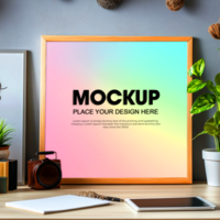 Square Frame Mockup Pastel Rainbow Gradient Background for Design Presentation psd