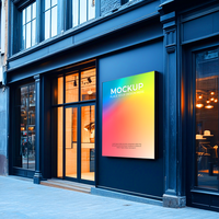 Modern Store Front with Colorful Signage in Urban Setting Mockup Template psd
